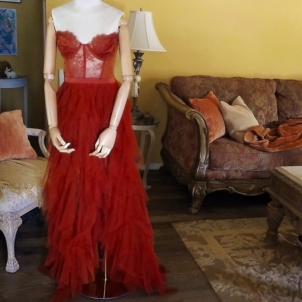 For Love and Lemons X Revolve Burnt Orange Bustier Gown